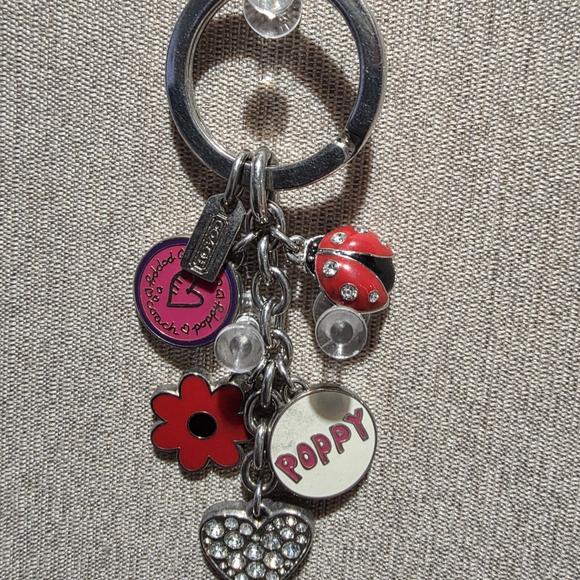 Coach Poppy Charm Key Chain Fob Ladybug Flower Heart Bag Bag Charm - Picture 5 of 6
